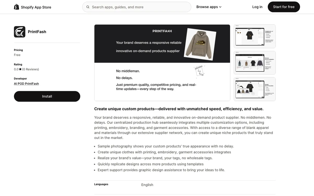AI POD PrintFash homepage. Centralised on-demand product supplier for custom branded merchandise.