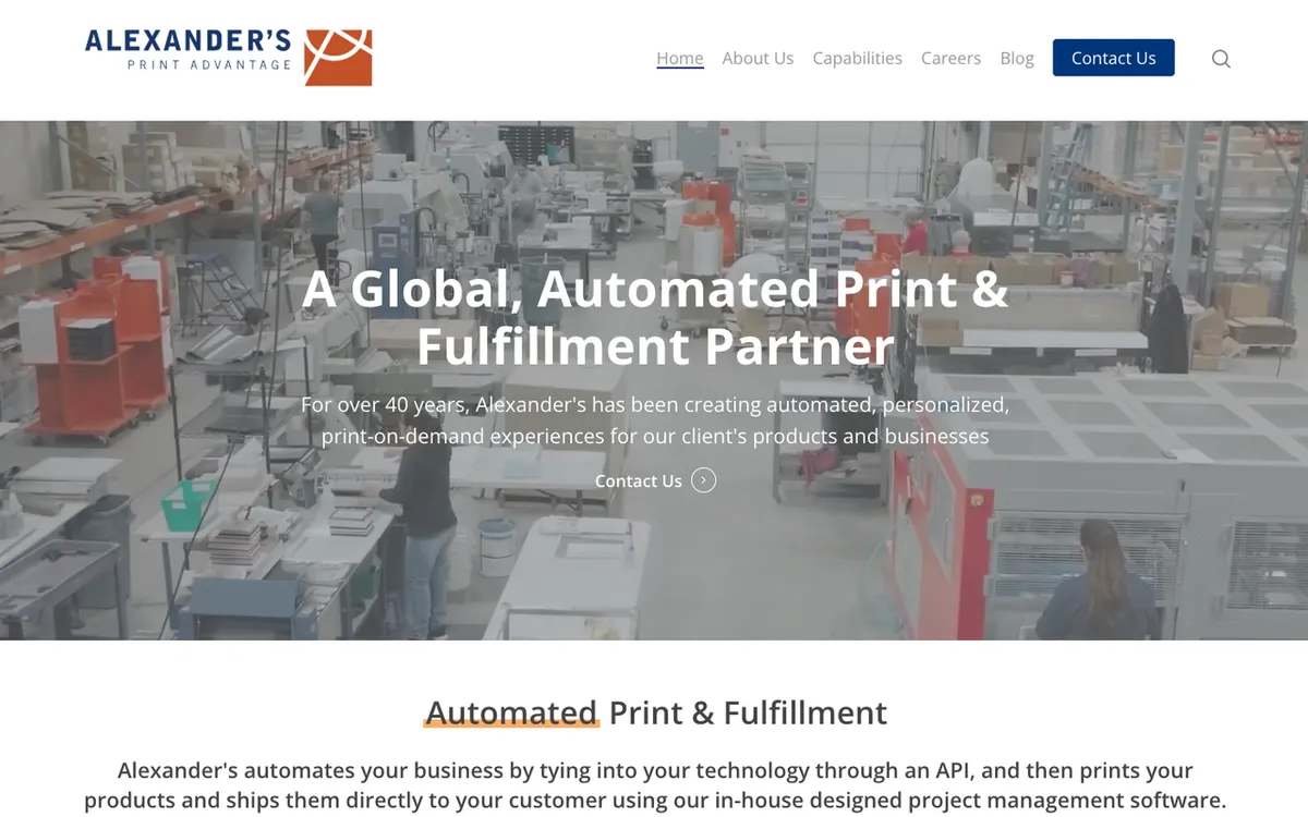 Alexanders homepage. US automated print-on-demand service with API order fulfilment and direct shipping.