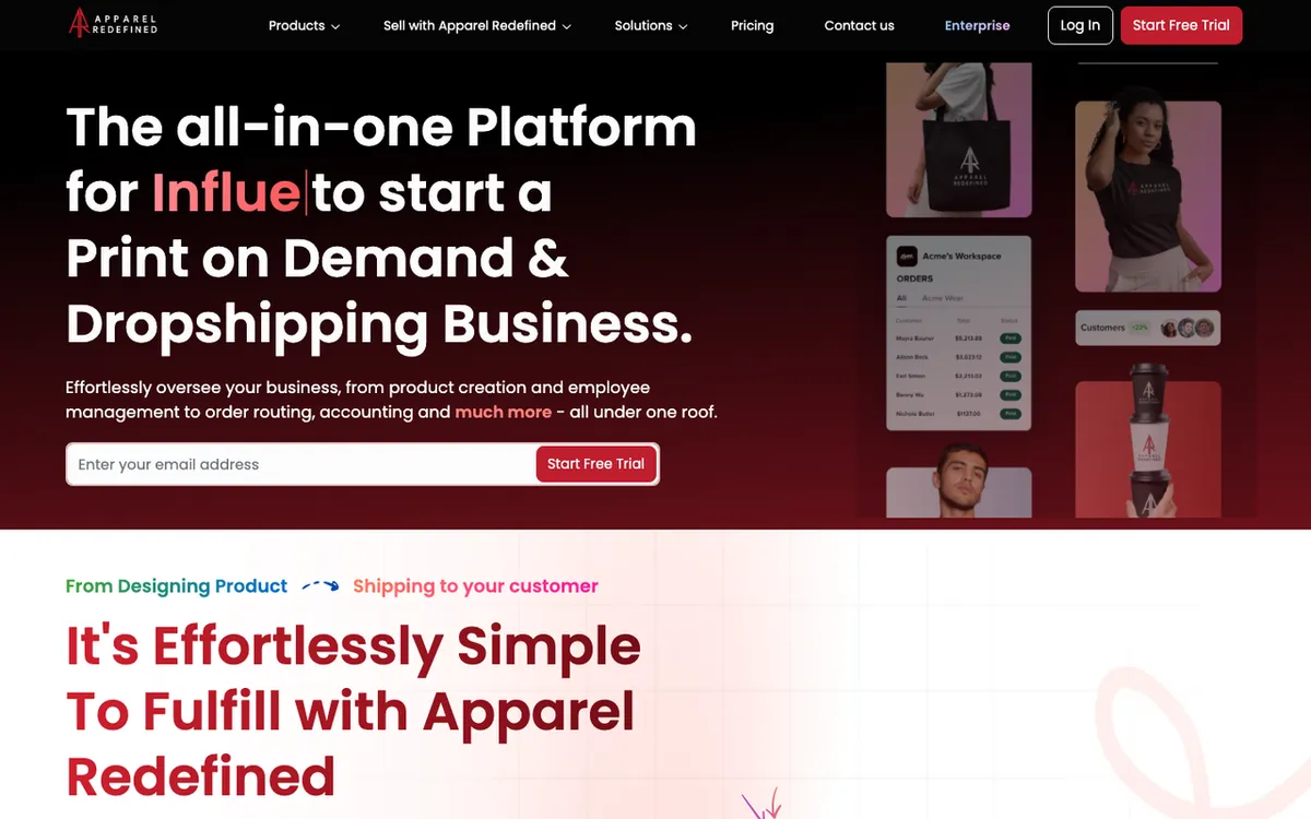 Apparel Redefined homepage. Print-on-demand fulfilment service for promotional products and corporate brands.