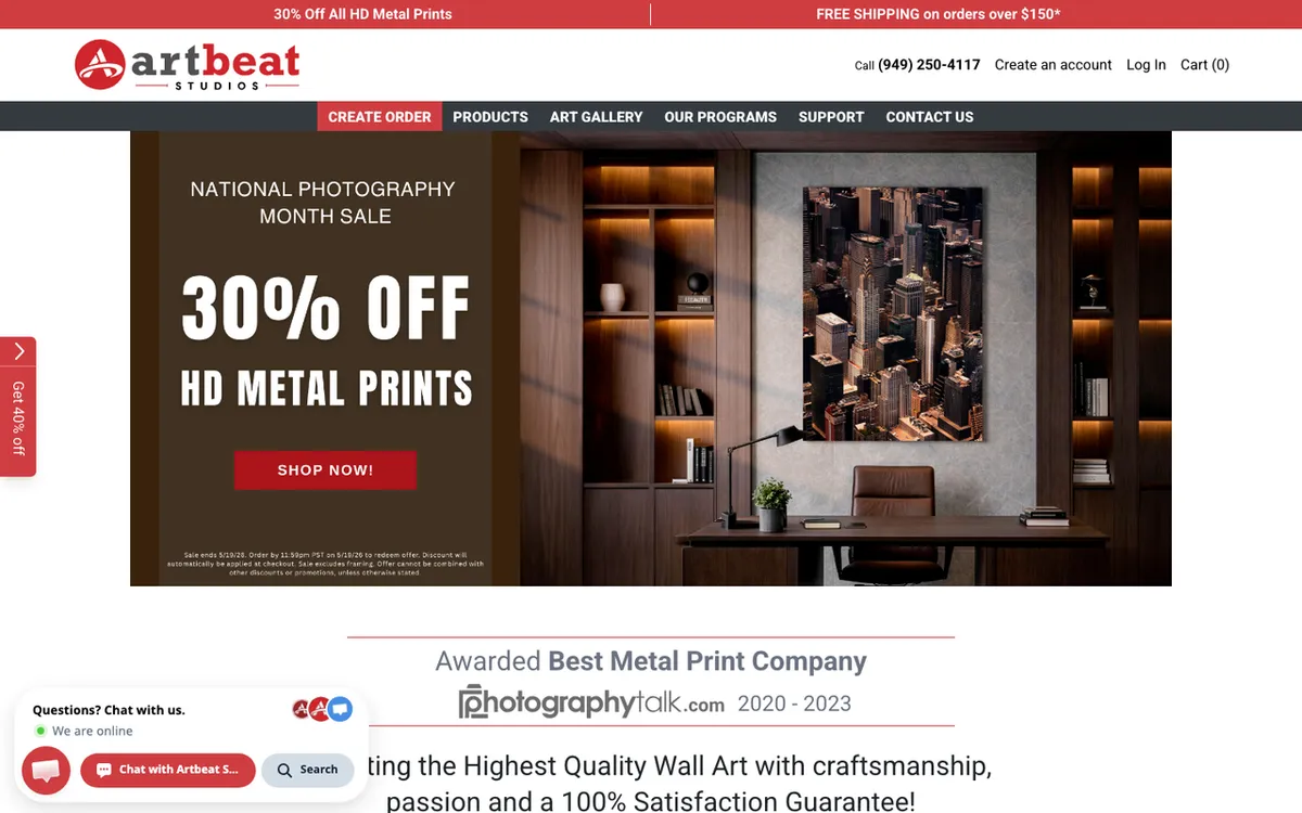 Artbeat Studios homepage. Print-on-demand wall art service with high-resolution image support and dropship fulfilment.