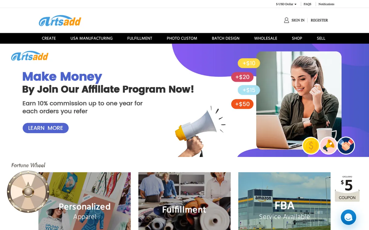 Arts Add homepage. Global print-on-demand and dropshipping platform with local production in the US, China and Australia.