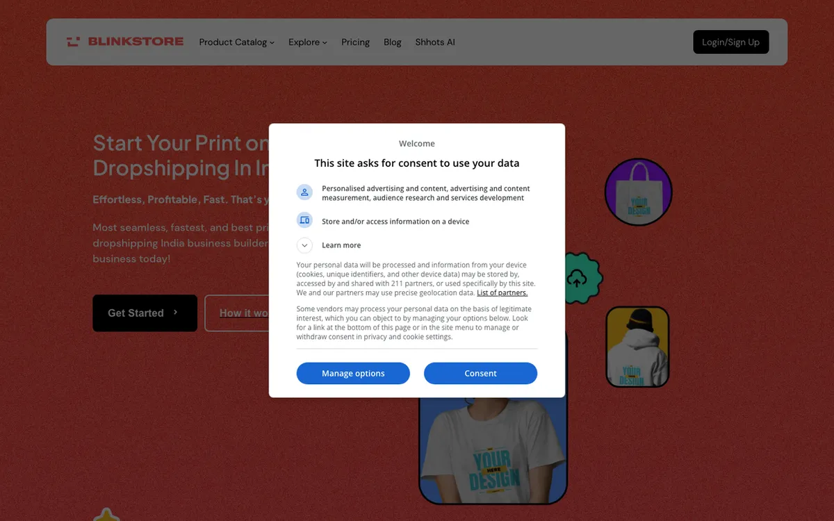 Blink Store homepage. India POD service for custom mouse pads and dropship merchandise.