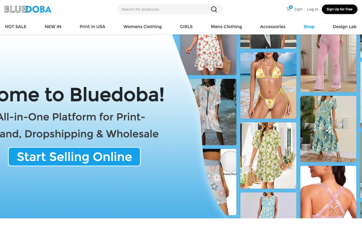 Bluedoba homepage. Asia-based POD, dropshipping and wholesale platform for custom products.