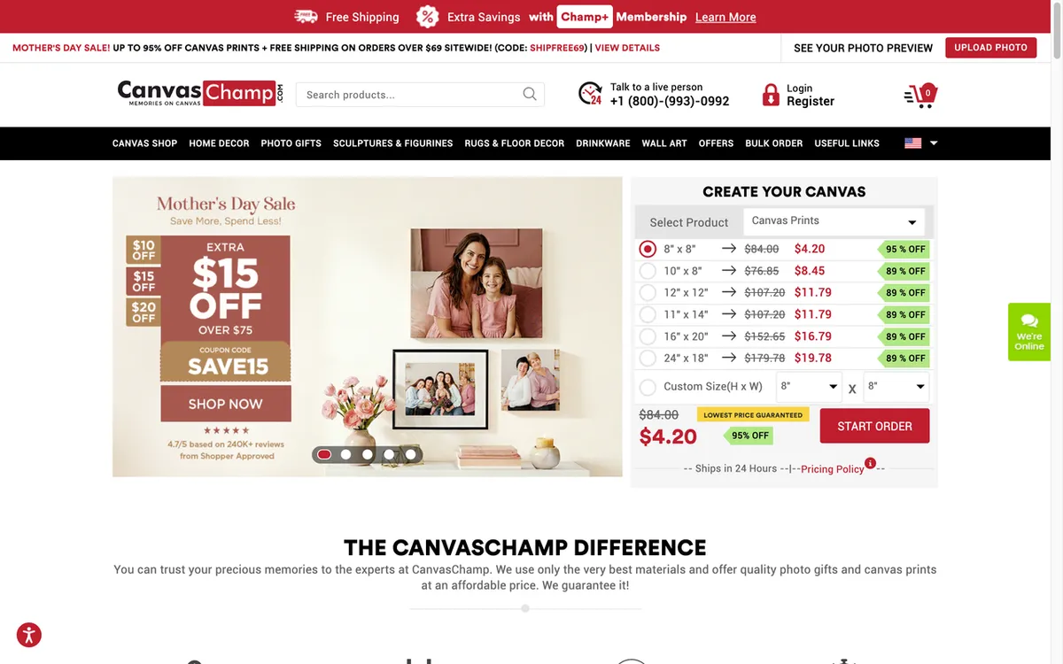 Canvas Champ homepage. Print-on-demand specialist for canvas prints, framed art, metal prints and photo wall decor.