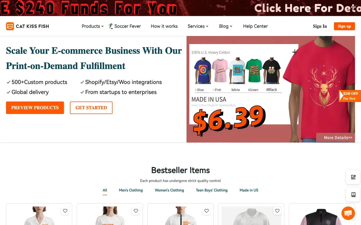 CAT KISS FISH support homepage. Operations-focused print-on-demand partner for Shopify sellers wanting predictability.