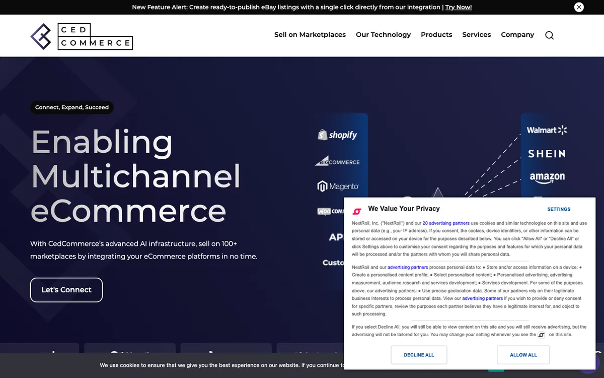 CedCommerce homepage. Etsy marketplace integration tool for bulk listing, inventory and price management.