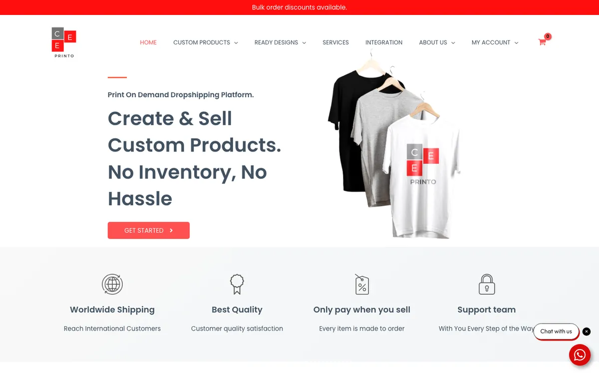 CeePrinto homepage. Pakistan print-on-demand and dropshipping service for custom apparel and accessories.
