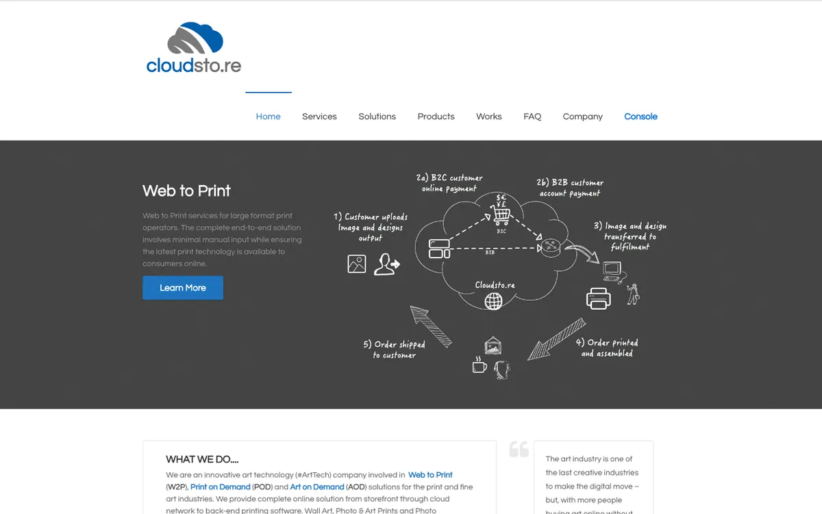 cloudsto.re homepage. Print-on-demand supplier site.