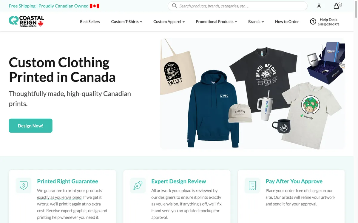 Coastal Reign homepage. Canadian print-on-demand and embroidery supplier for branded apparel, hats, uniforms and promo items.