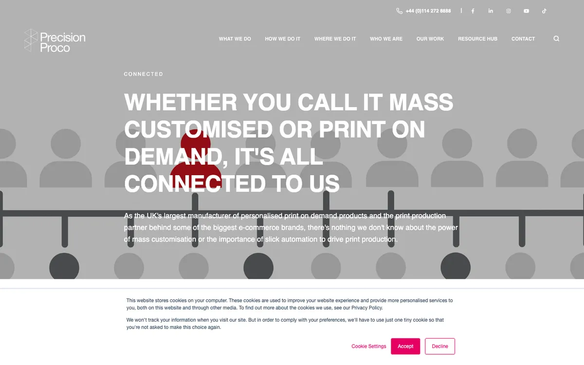 Connected by Precision Proco homepage. UK print-on-demand service with British production and eco-friendly fulfilment.