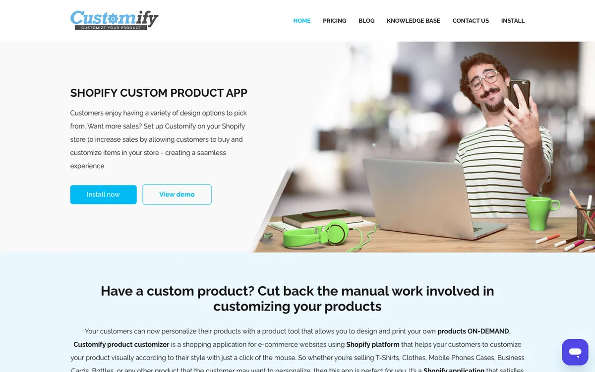 Customify homepage. Shopify custom product builder for print-on-demand stores to add personalisation.