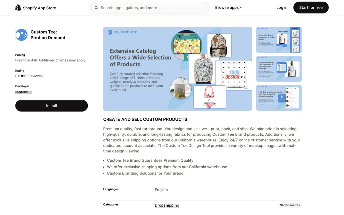 customtee homepage. Custom Tee Brand print-on-demand service for premium-fabric apparel with handled printing and shipping.