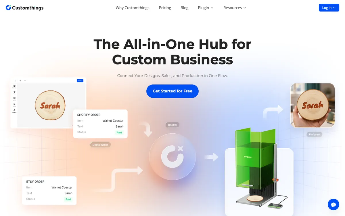 Customthings homepage. Product personaliser tool for streamlined on-demand customisation and fulfilment.