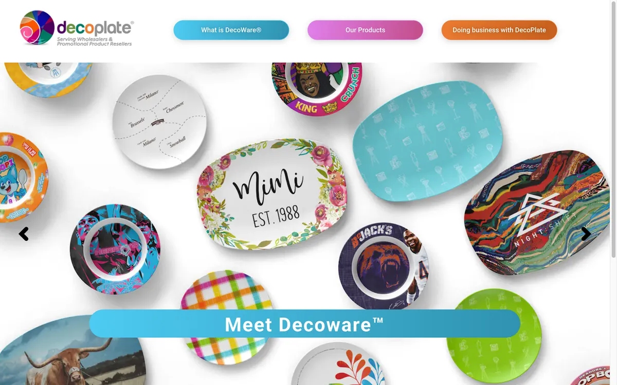 Deco Plate homepage. US dinnerware print-on-demand service with dye-sublimation custom plates, bowls and hospitalityware.
