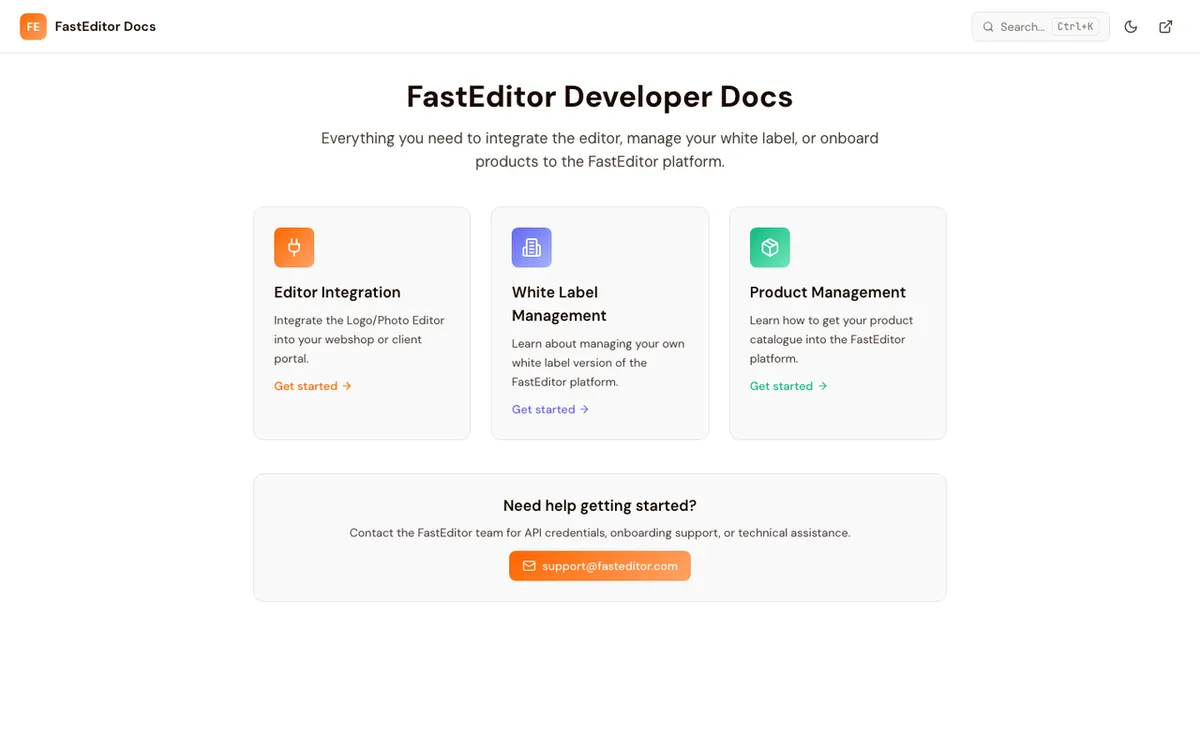 FastEditor homepage. Product design editor for promo, merch, photo and print-on-demand items.