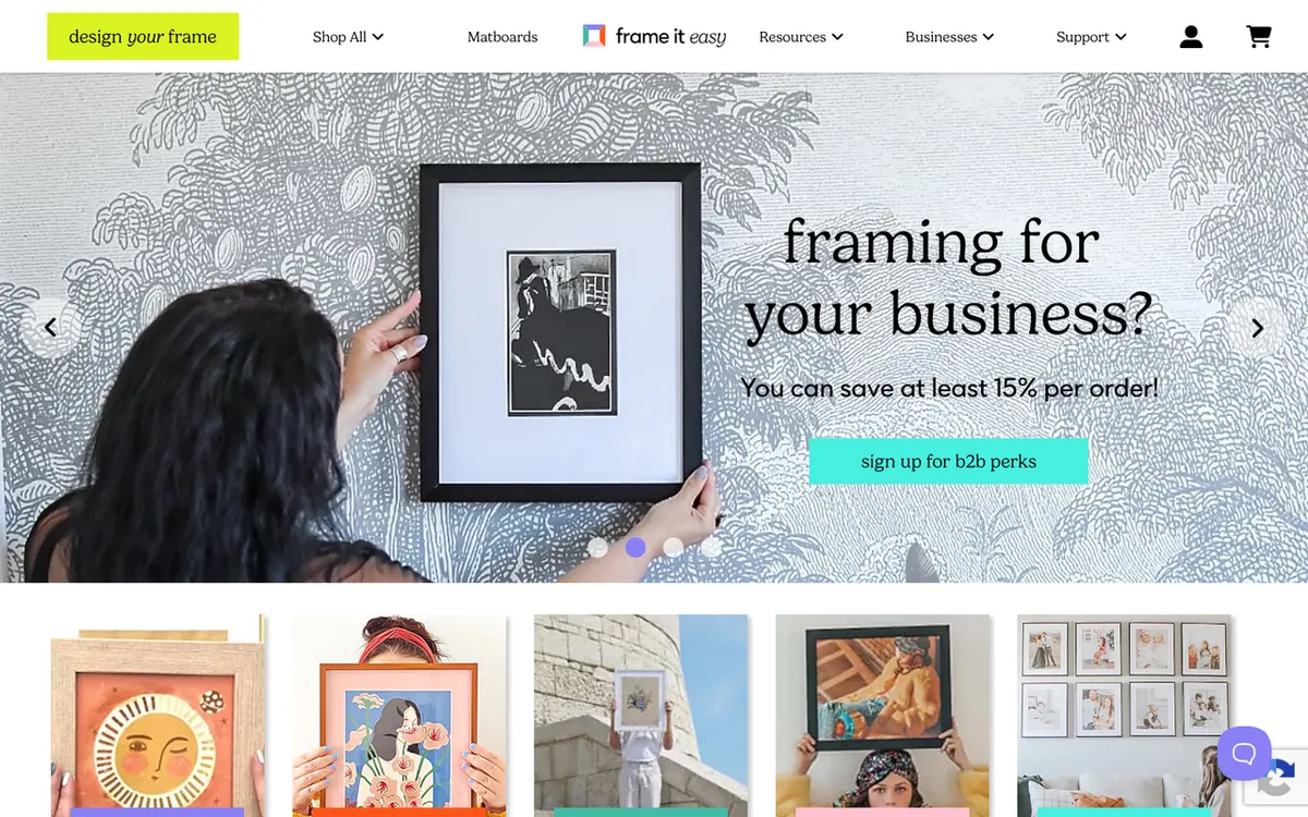 Frame It Easy homepage. Print-on-demand framed-art service that prints, mounts, frames and ships customer artwork.