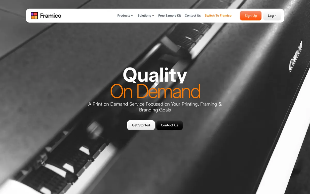 Framico homepage. Print-on-demand and fulfilment platform for art sellers on Shopify.