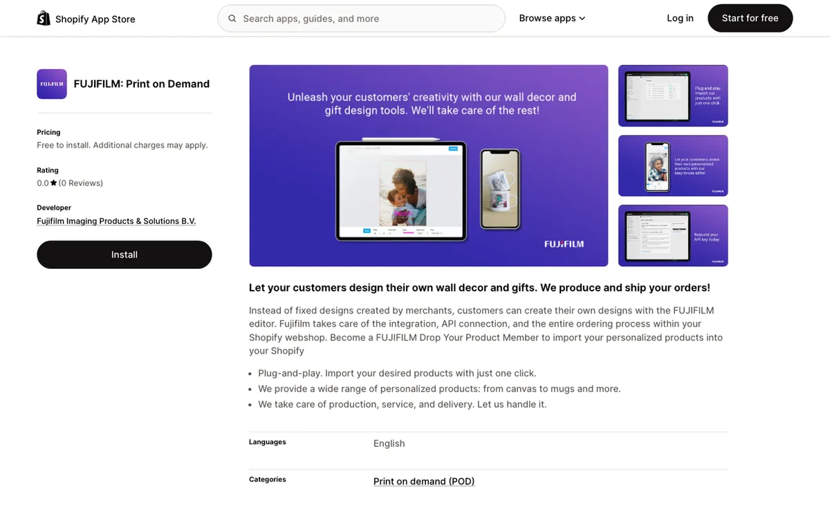 Fujifilm Imaging homepage. Tool that lets shoppers design custom wall decor and gifts.