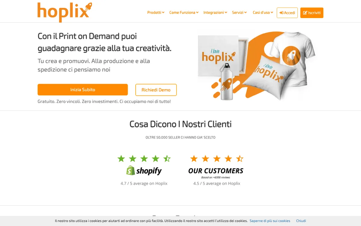 Hoplix homepage. EU print-on-demand platform for creating, selling and shipping customised products worldwide.