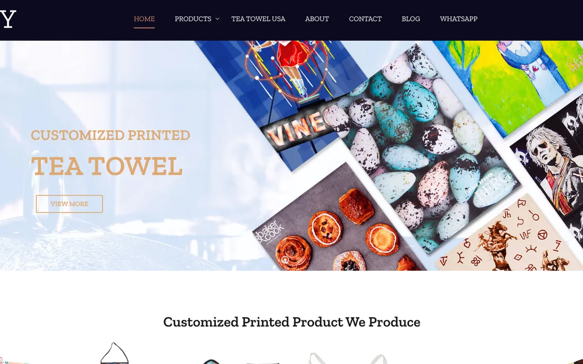 HY Tea Towel homepage. Chinese textile manufacturer for custom tea towels, aprons and oven mitts with no MOQ.