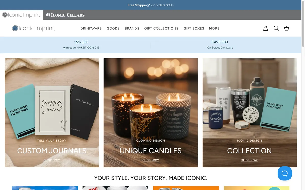 Iconic Imprint homepage. US engraved-and-printed drinkware, gifts and promotional products with custom designs.