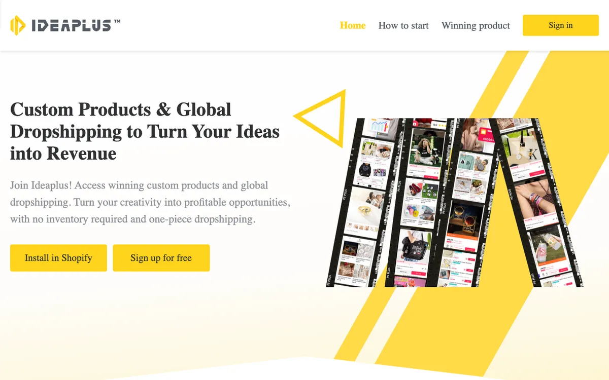 Ideaplus homepage. Print-on-demand jewellery service producing, packing and shipping custom orders.