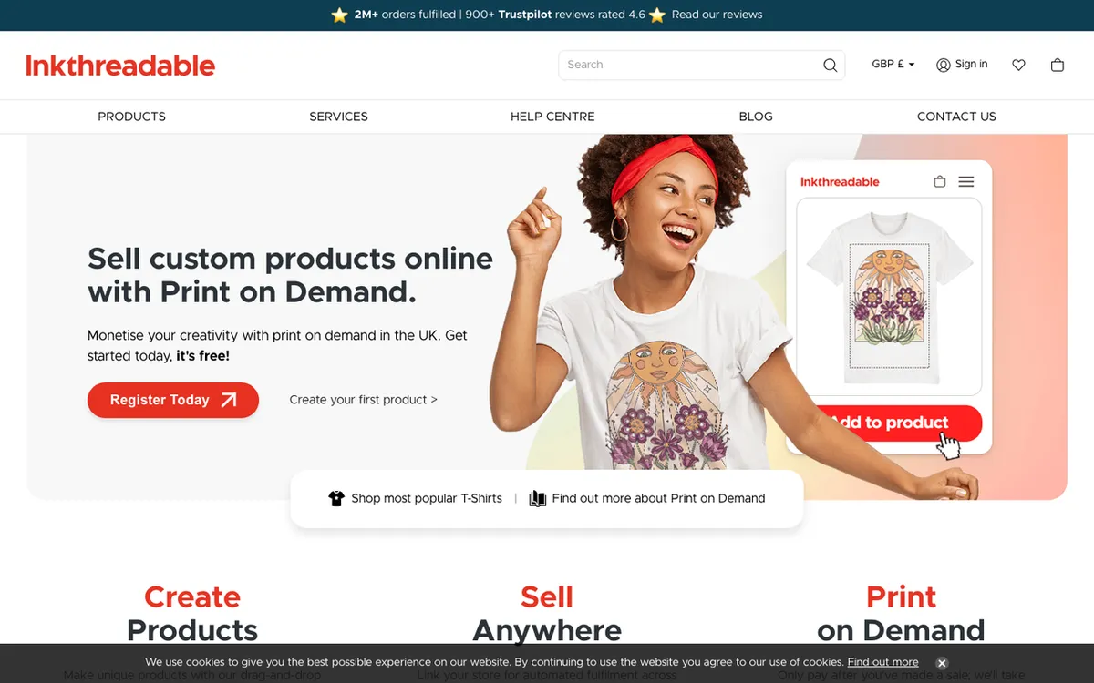 Inkthreadable homepage. UK print-on-demand for apparel, accessories and branded packaging.