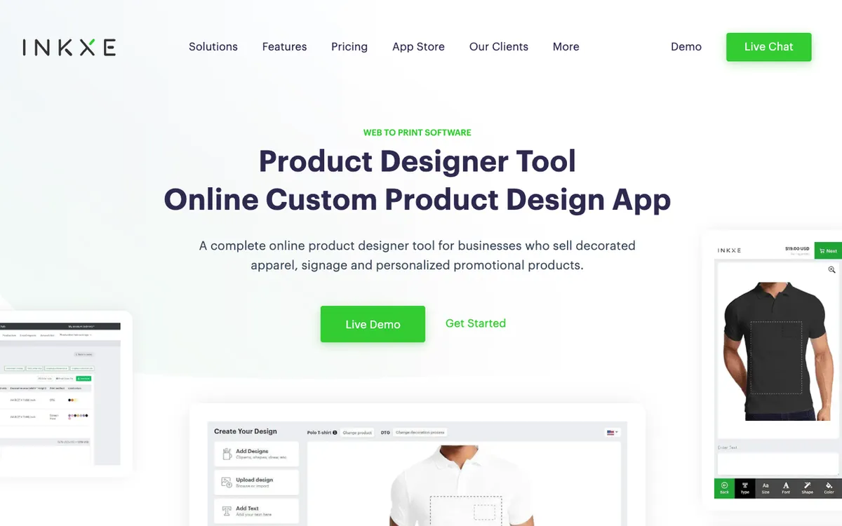 InkXE homepage. India web-to-print product designer used by print shops and personalised-product retailers.