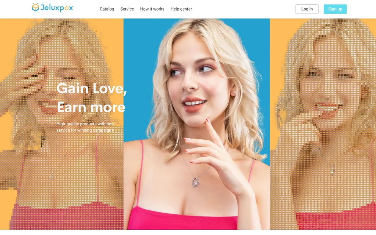 Jeluxpox homepage. Print-on-demand tool for selling personalised jewelry with US shipping and merchant training.