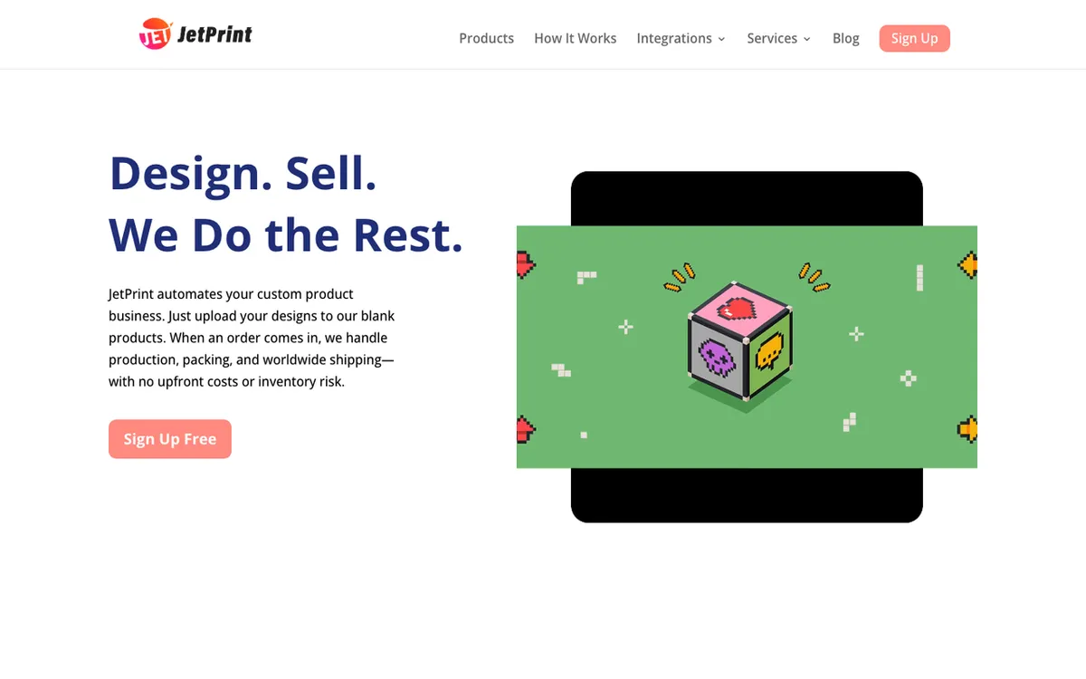 Jet Print homepage. China print-on-demand and dropshipping service with 450+ products and white-label branding.