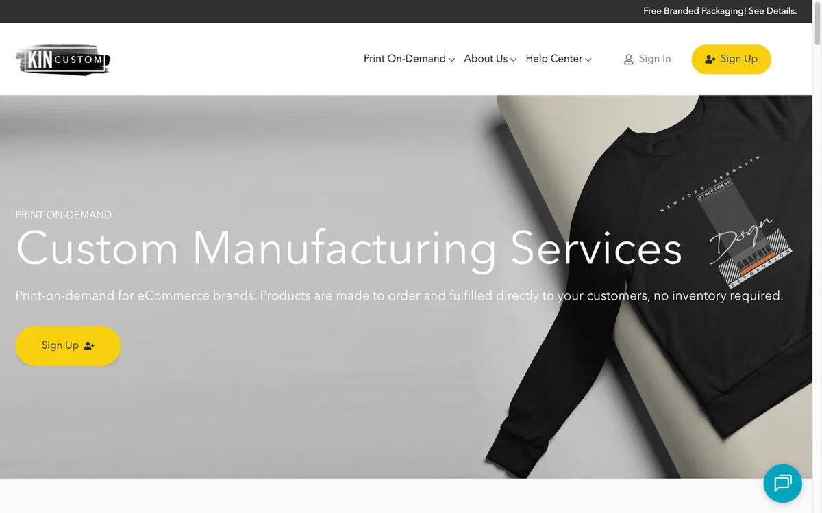 KINcustom homepage. US print-on-demand service for ecommerce brands with made-to-order products and Shopify integration.
