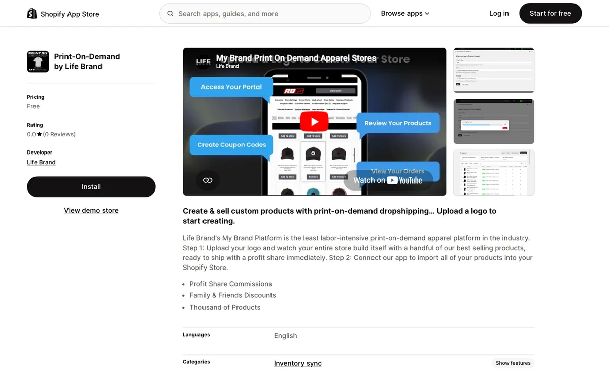 Life Brand homepage. My Brand Platform print-on-demand dropshipping service for custom-label apparel.