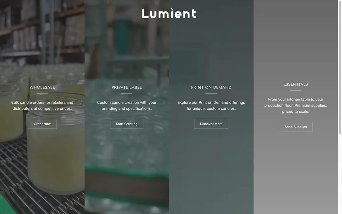 Lumient homepage. US print-on-demand candle manufacturer with no minimum order for creators.
