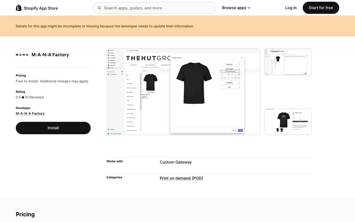 M-A-N-A Factory homepage. Print-on-demand supplier site.