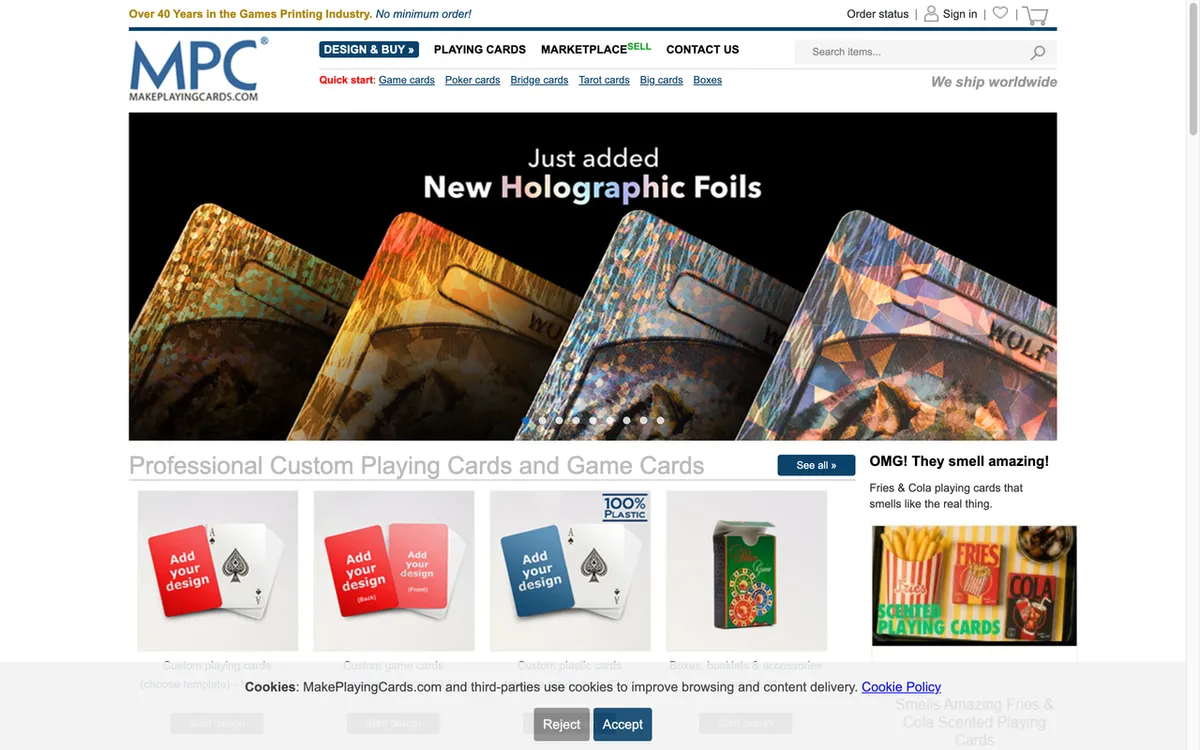 MakePlayingCards homepage. China print-on-demand specialist for custom playing cards and game decks with multiple card stocks.