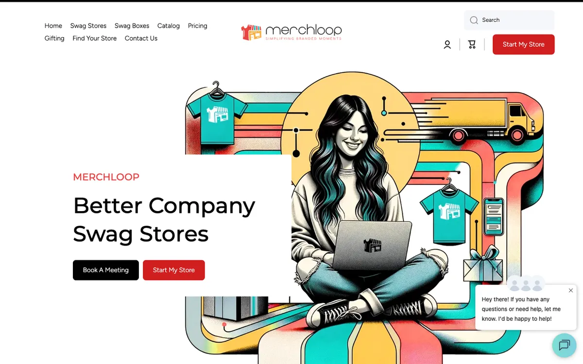 MerchLoop homepage. Print-on-demand app producing retail-quality products as they're ordered.