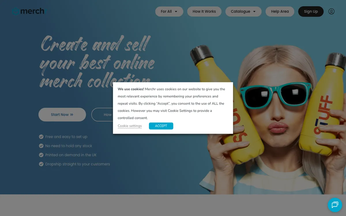 Merchr homepage. Print-on-demand tool for creating online merchandise collections without inventory risk.
