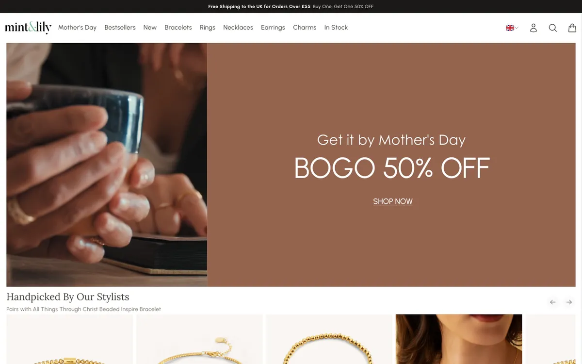 Mint & Lily homepage. US personalised jewellery brand making minimalist boutique pieces.