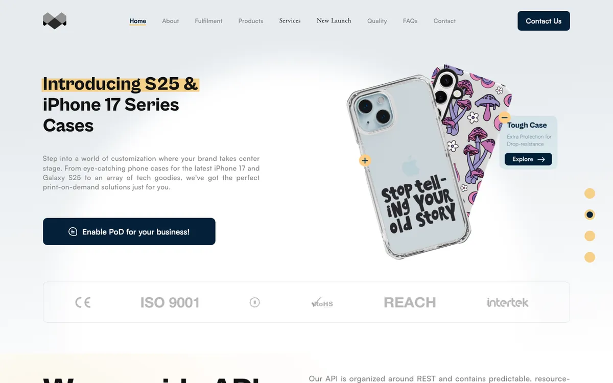 MT3 Global Tech homepage. AI-powered print-on-demand service with a 3D configurator and automated global shipping.