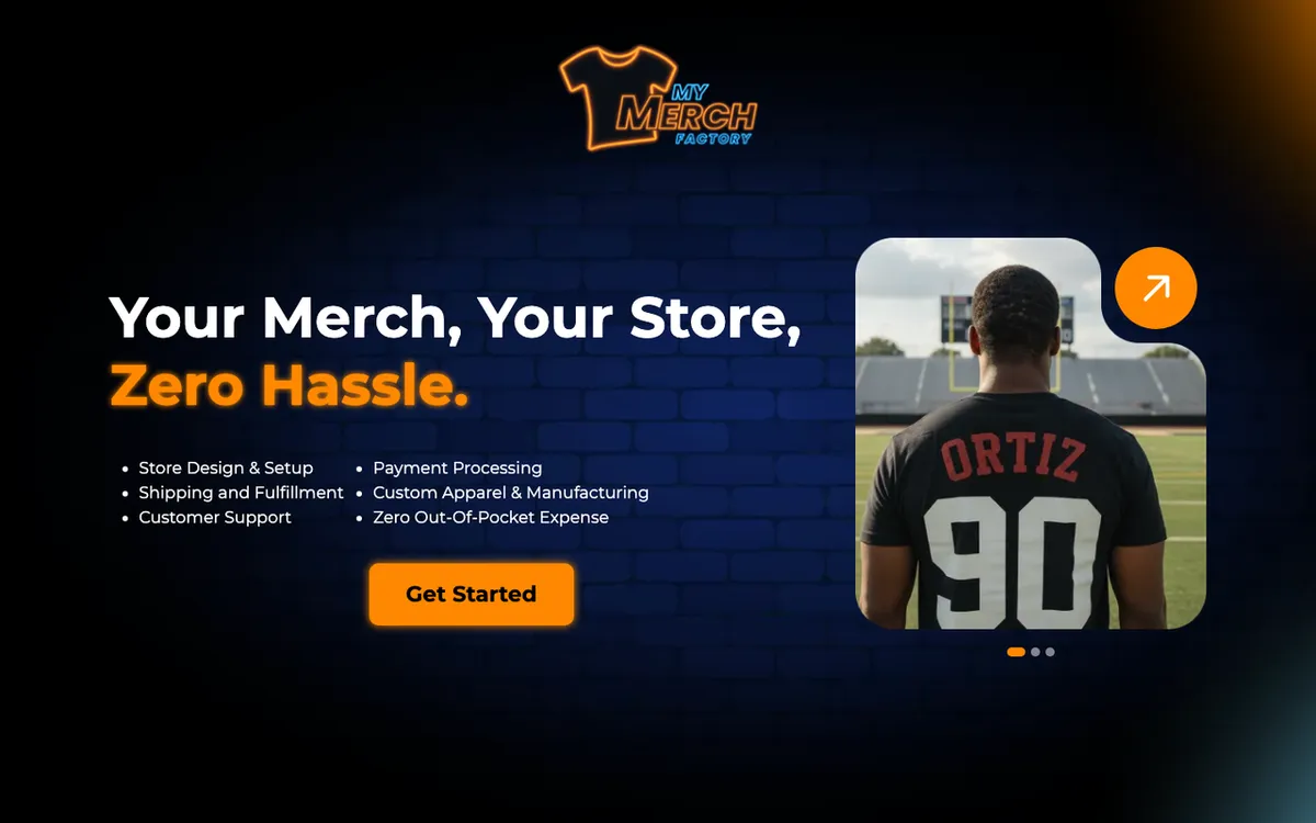MyMerchFactory homepage. Print-on-demand tool for creating and managing custom merchandise stores.