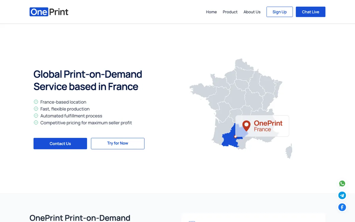OnePrint homepage. EU global print-on-demand service with automated fulfilment and fast shipping.