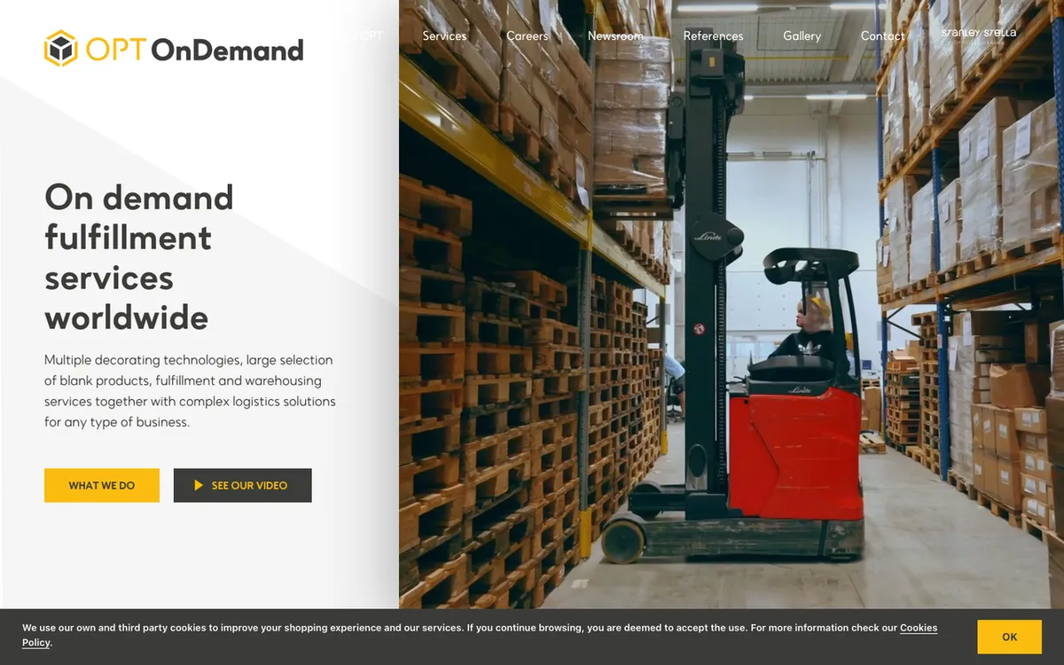 Opt On Demand homepage. EU on-demand fulfilment service running multiple print technologies.