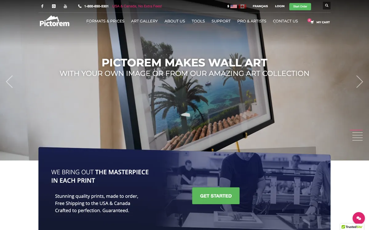 Pictorem homepage. Print-on-demand fine art and wall decor service supporting multiple printing mediums.