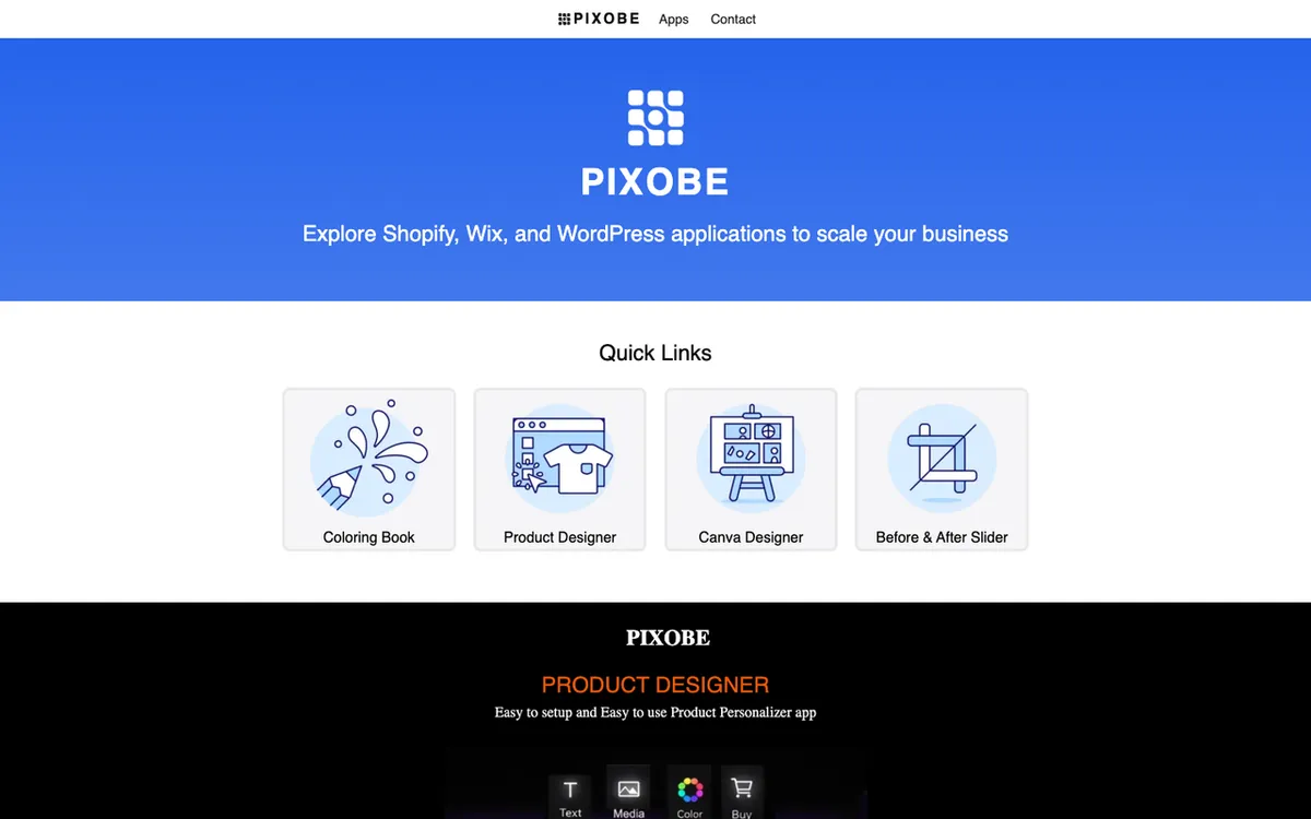 Pixobe homepage. Product designer tool with text, image, emoji and laser-etch live preview customisation.