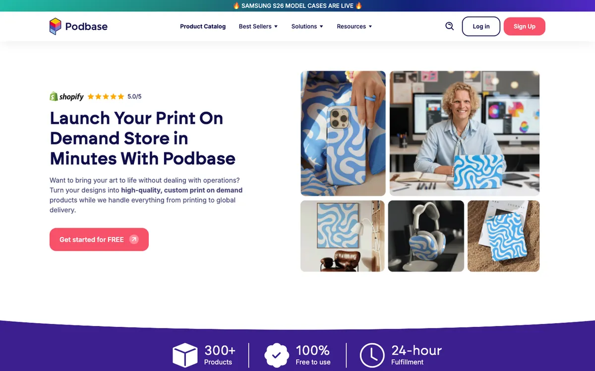 Podbase homepage. EU print-on-demand service for artists and businesses with global delivery.