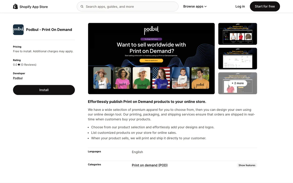 Podbul homepage. Print-on-demand service for designing, printing and shipping custom apparel.