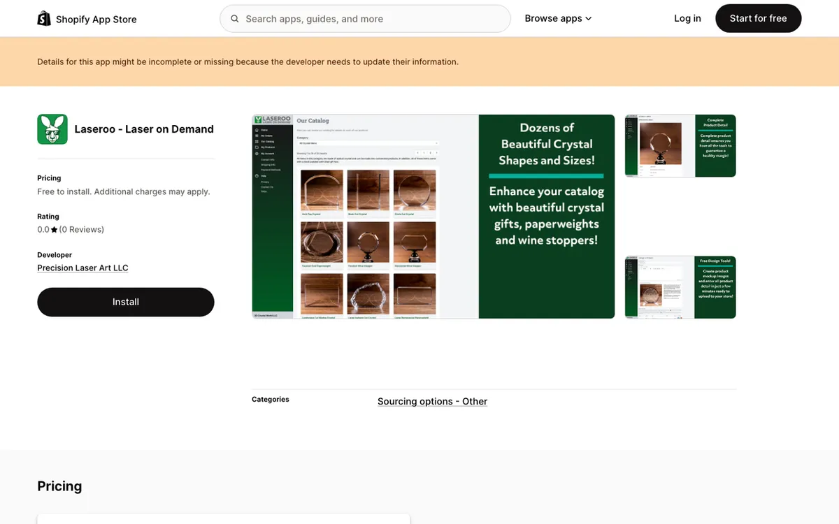 Precision Laser Art homepage. Print-on-demand supplier site.