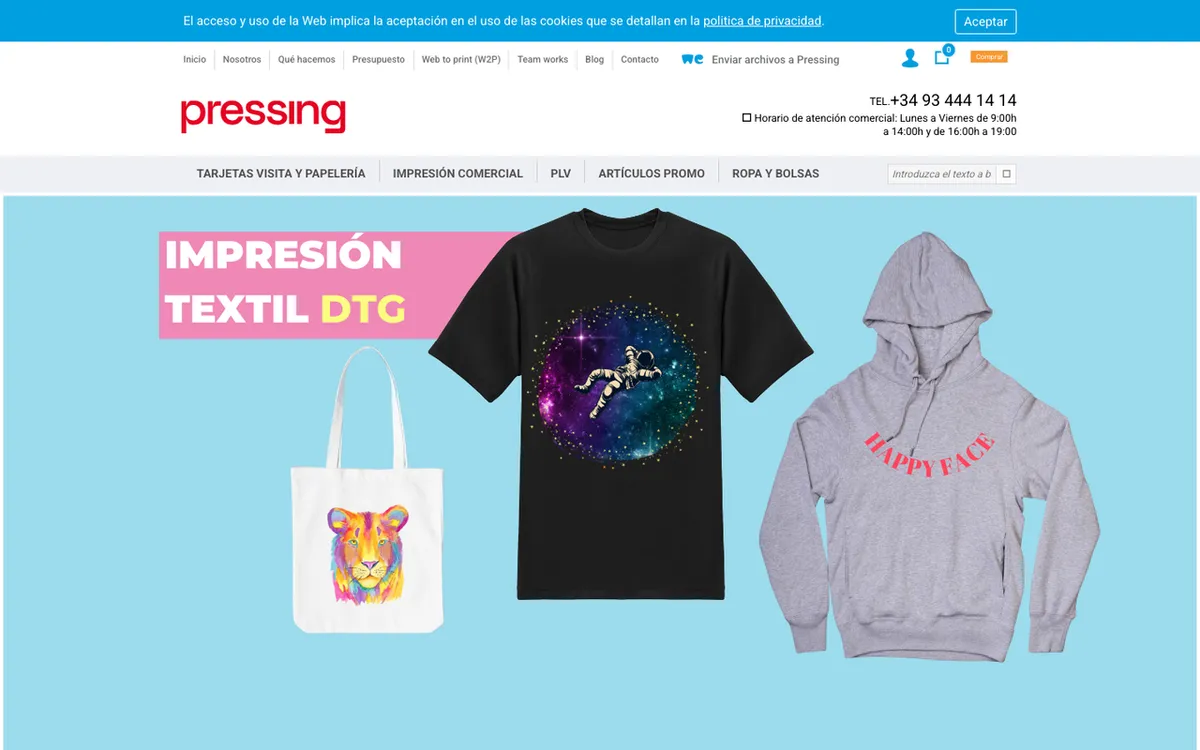 Pressing homepage. Print-on-demand supplier site.