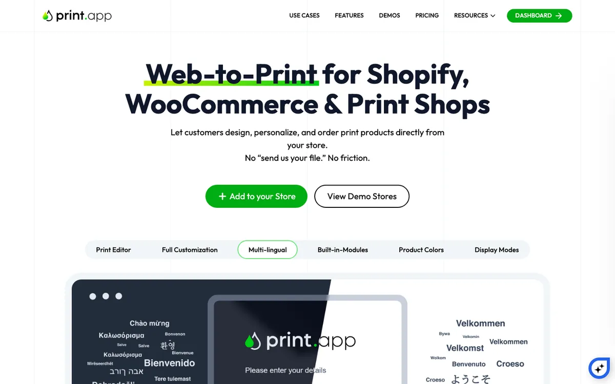 Print.App homepage. Product personaliser for custom t-shirts, business cards, large prints and signage with CMYK and DTF support.