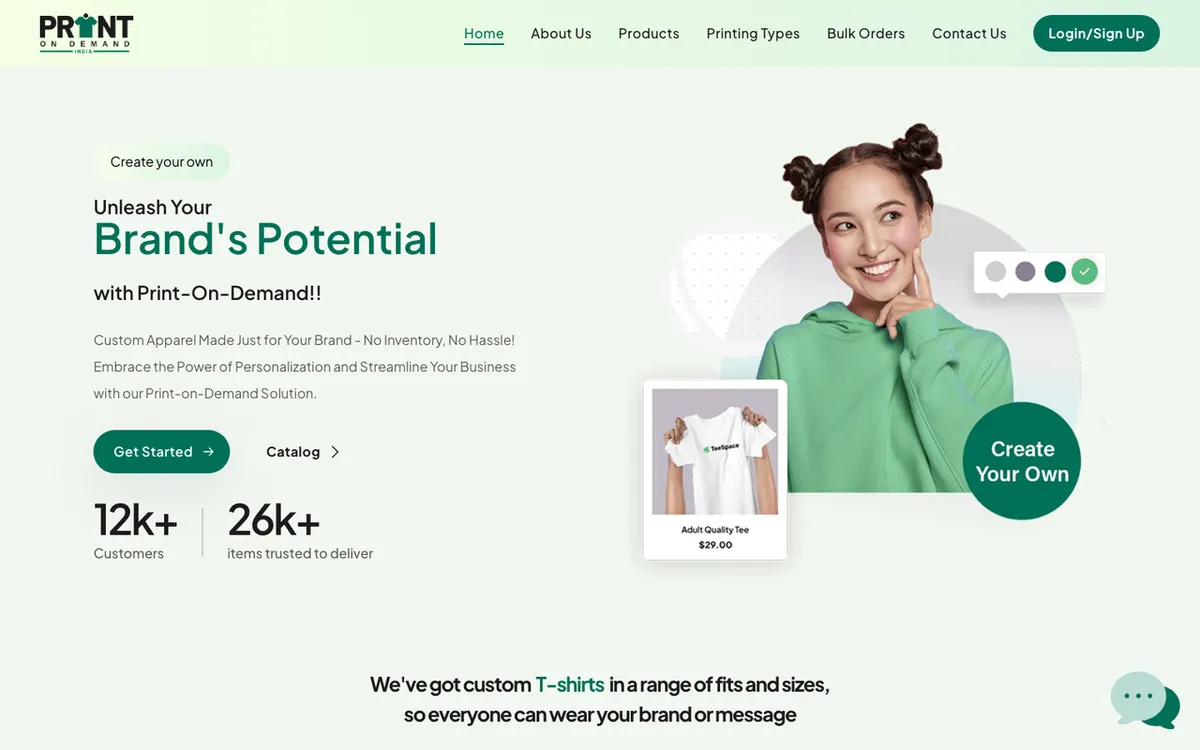Print On Demand homepage. India clothing-brand print-on-demand service automating fulfilment for branded merchants.